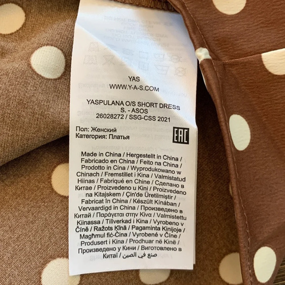 ASOS Y.A.S one shoulder mini dress in chocolate polka dot Size Small - Picture 10 of 12